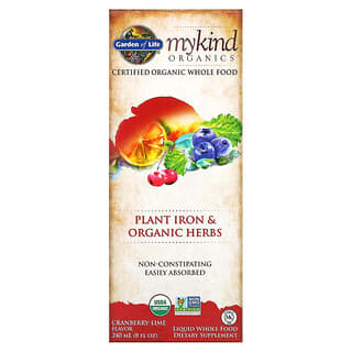 Garden of Life, MyKind Organics, Hierro vegetal y hierbas orgánicas, Arándano rojo y lima, 240 ml (8 oz. Líq.)