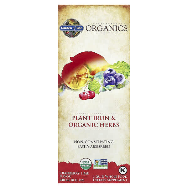 Organics, Plant Iron & Organic Herbs, Cranberry-Lime, 8 fl oz (240 ml)
