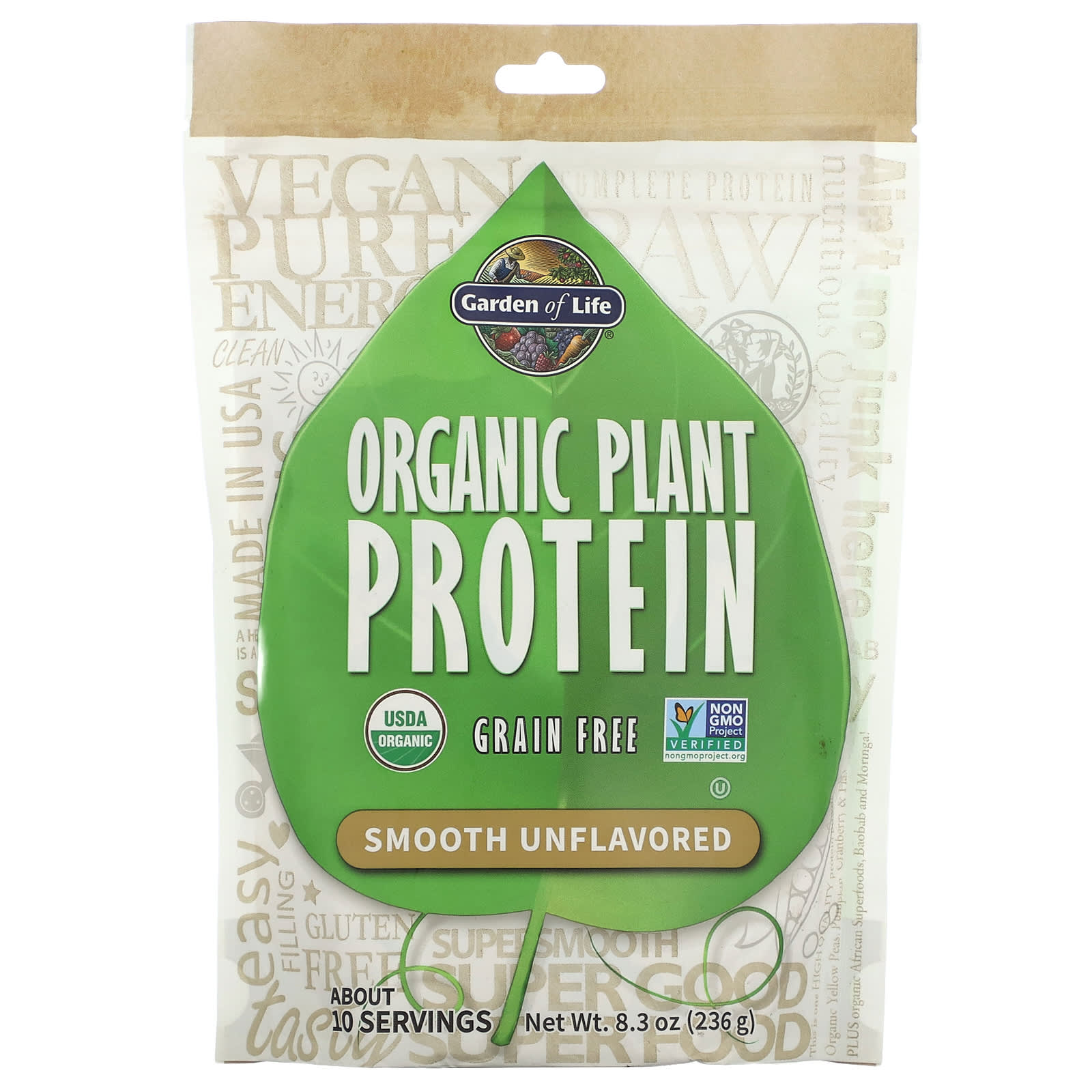 Garden of Life, Organic Plant Protein, Grain Free, Smooth Unflavored, 8 ...