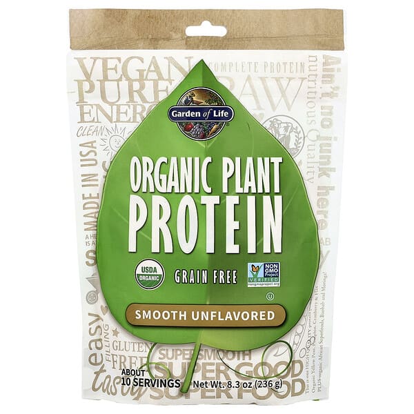 Organic Plant Protein, Grain Free, Smooth Unflavored, 8.3 oz (236 g)