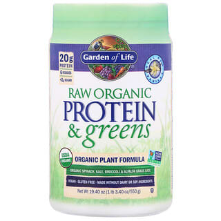 Garden of Life, RAW Protein & Greens, Fórmula vegetal orgánica, Vainilla, 550 g (19,40 oz)