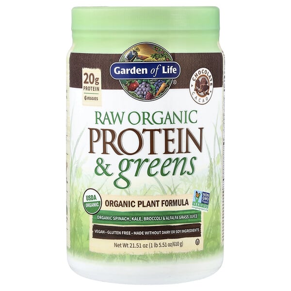 Garden of Life Raw Organic Protein & Greens, Chocolate Cacao, 1 lb 5.51 oz (610 g)