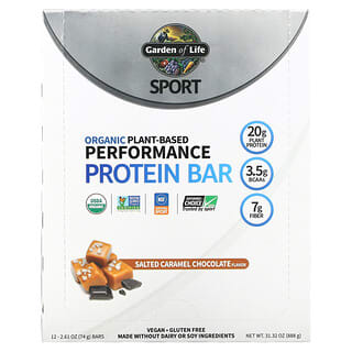 Garden of Life, Sport, Organic Plant-Based Performance Protein Bar, Salted Caramel Chocolate, 12 Bars, 2.61 oz (74 g) Each