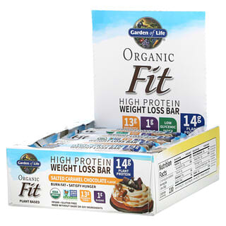 Garden of Life, Organic Fit, высокопротеиновый батончик для похудения, шоколад с соленой карамелью, 12 батончиков по 55 г (1,94 унции)