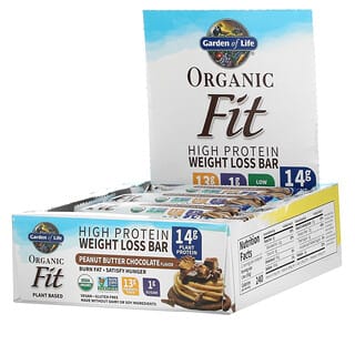 Garden of Life, Organic Fit, высокопротеиновый батончик для похудения, шоколад с арахисовым маслом, 12 батончиков по 55 г (1,94 унции)