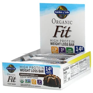Garden of Life, Organic Fit, Barre hyperprotéinée pour la perte de poids, Fudge, 12 barres, 55 g par barre