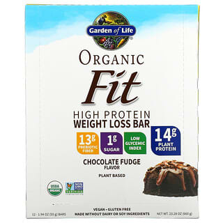 Garden of Life, Organic Fit, High Protein Weight Loss Bar, Chocolate Fudge, 12 Bars, 1.9 oz (55 g) Each