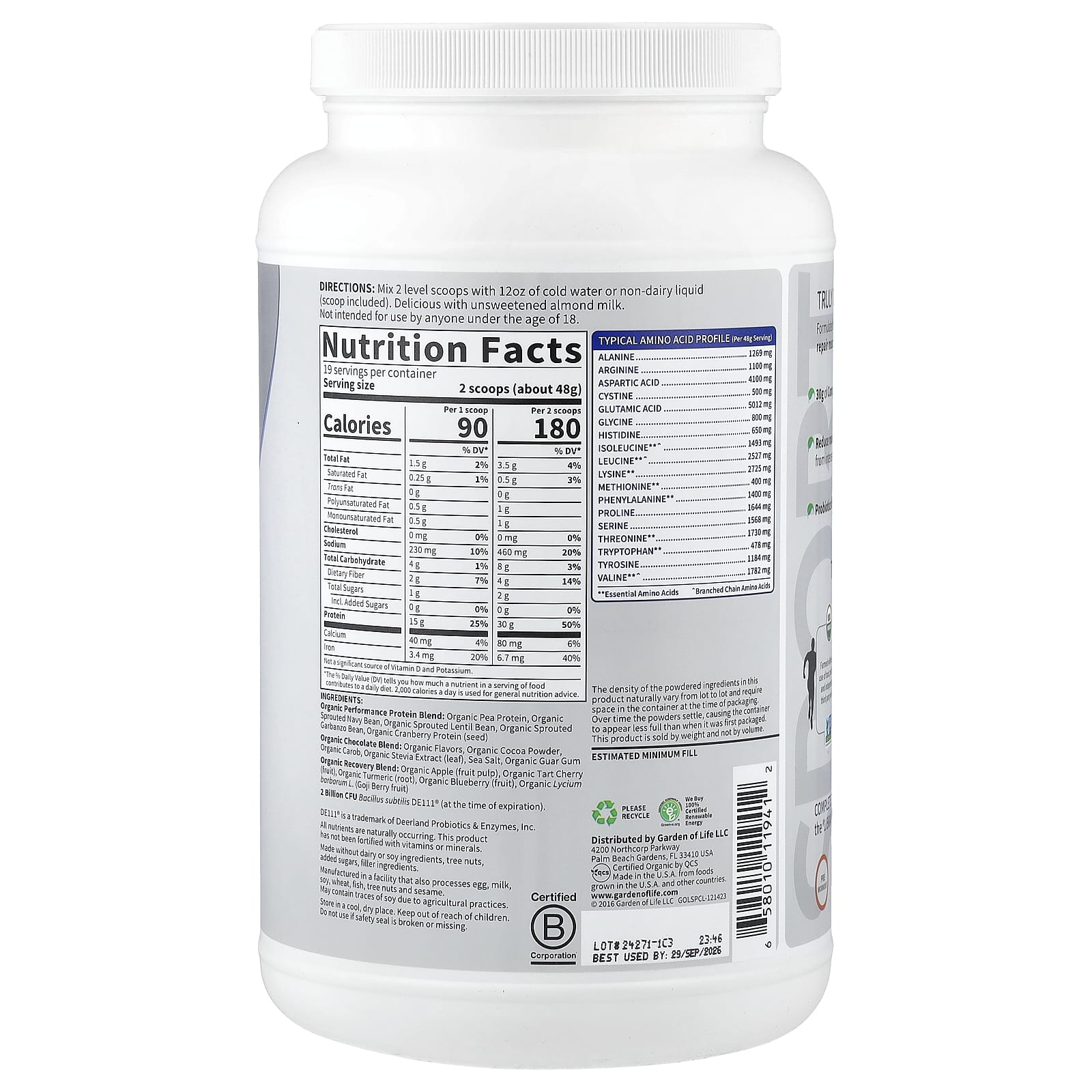 Garden of Life, Sport, Organic Plant-Based Protein, Chocolate, 2 lb 0.17 oz (912 g)