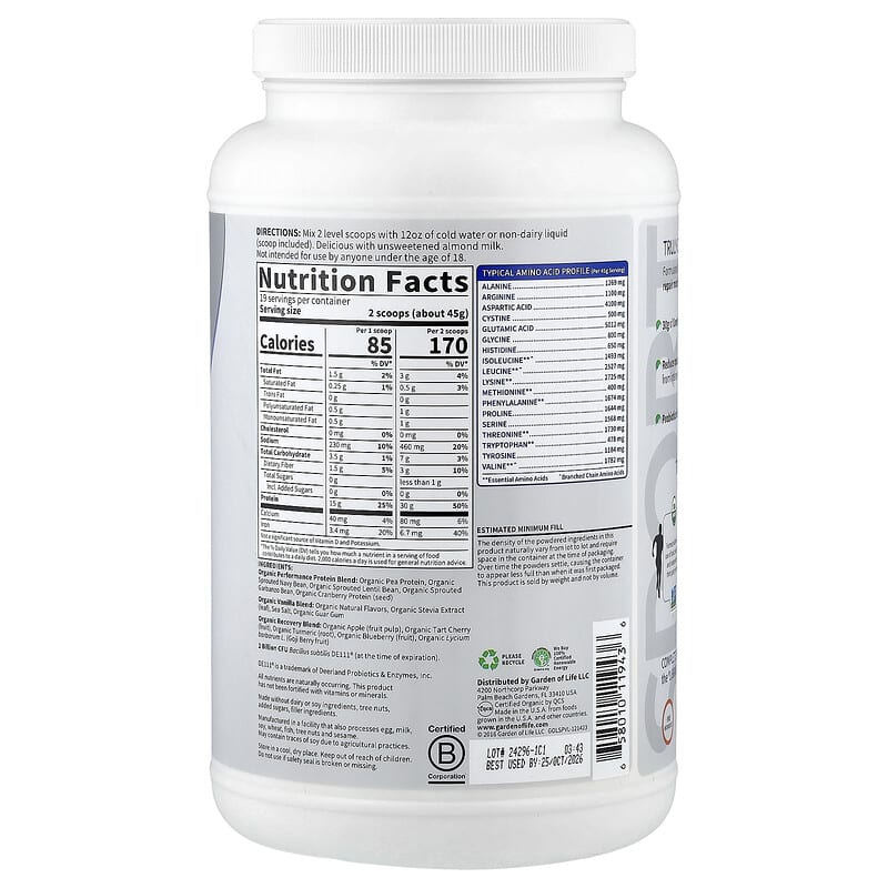 Sport, Organic Plant-Based Protein, Vanilla, 1 lb 12 oz (806 g)