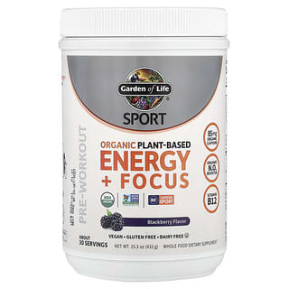 Garden of Life, Sport, Energía orgánica de origen vegetal y concentración, Zarzamora, 432 g (15,3 oz)