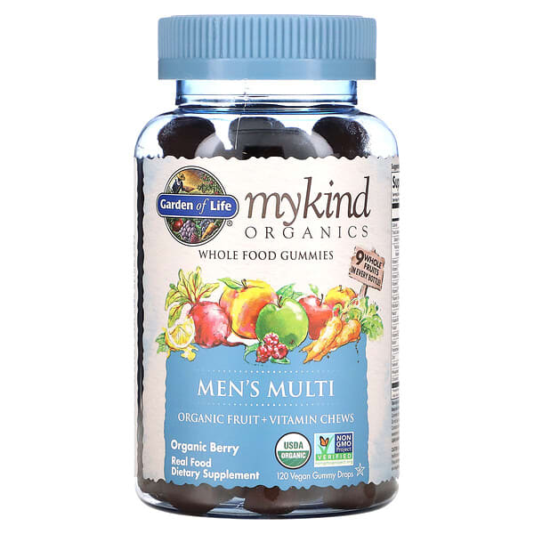 Garden of Life‏, MyKind Organics, מולטי-ויטמין לגברים, פירות יער אורגניים, 120 סוכריית גומי טבעוניות