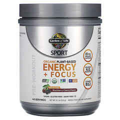 Garden of Life, Sport, Organic Plant-Based Energy + Focus, Pre-Workout, Blackberry Cherry, 8.1 oz (231 g)
