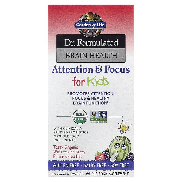 Dr. Formulated Brain Health, Attention & Focus for Kids, Organic Watermelon Berry, 60 Yummy Chewables