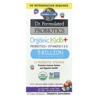 Garden of Life, Dr. Formulated Probiotics, Organic Kids + Probiotics + Vitamins C & D, Tasty Organic Berry Cherry, 30 Yummy Chewables