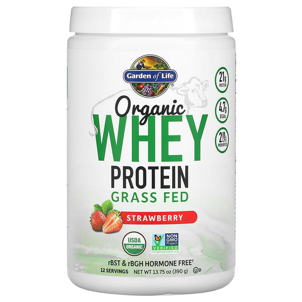 Garden of Life, Organic Whey Protein, Grass-Fed, Strawberry, 13.75 oz (390 g)