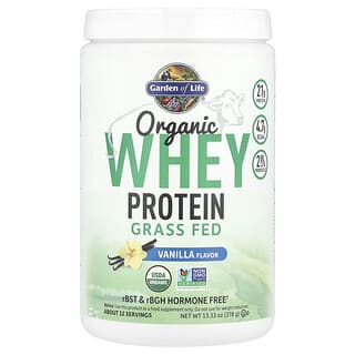 Garden of Life, Proteína Whey Orgânica Alimentada com Grama, Baunilha, 378 g (13,33 oz)