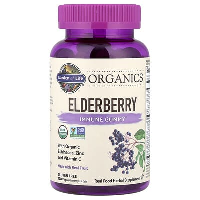 Garden of Life, MyKind Organics, Elderberry, Body Defense Gummies, 120 Vegan Gummies