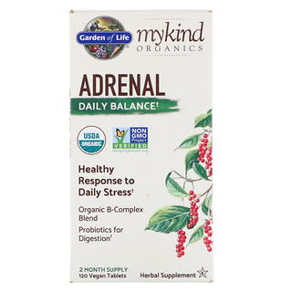 Garden of Life, MyKind Organics, adrenal, balance diario, 120 tabletas veganas