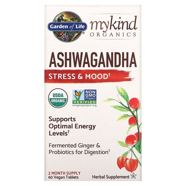Garden of Life, MyKind Organics, Ashwagandha, Stress & Mood, 60 Vegan Tablets
