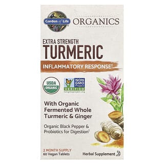 Garden of Life, Organics, Extra Strength Turmeric, extra starke Kurkuma, Entzündungsreaktion, 60 vegane Tabletten