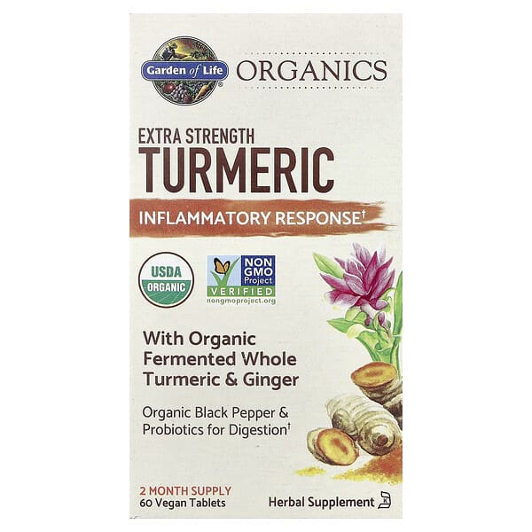 Garden of Life Organics, Turmeric, Inflammatory Response, 60 Vegan Tablets