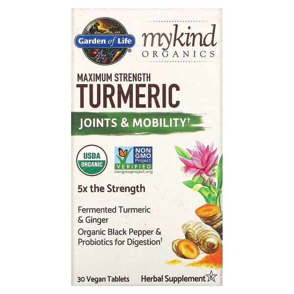 Garden of Life, MyKind Organics, Maximum Strength Turmeric, Joints & Mobility, 30 Vegan Tablets