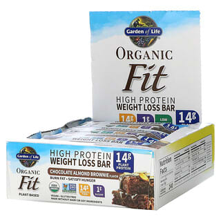Garden of Life, Organic Fit, высокопротеиновый батончик для снижения веса, шоколадно-миндальный брауни, 12 батончиков по 55 г (1,94 унции)