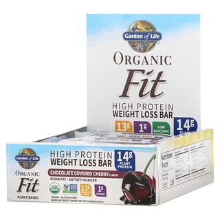 Garden of Life, Organic Fit, батончик для снижения веса с высоким содержанием протеина, вишня в шоколаде, 12 батончиков по 55 г (1,94 унции)