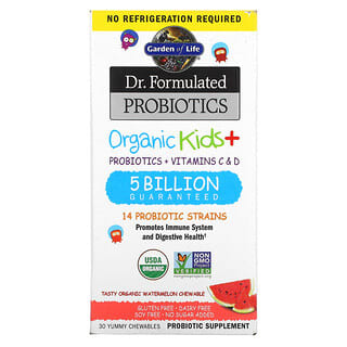 Garden of Life, Dr. Formulated Probiotics, Organic Kids +, со вкусом органического арбуза, 30 вкусных жевательных таблеток