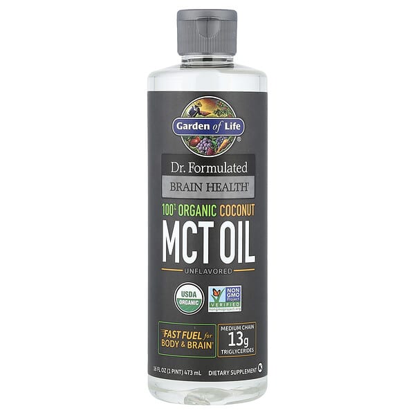 Garden of Life, 머콜라 박사는 Formulated 두뇌 건강, 100% 유기농 코코넛 MCT 오일, 무맛, 473ml(16fl oz)