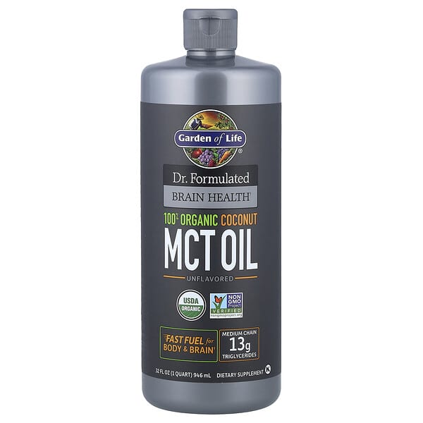 Garden of Life, 大腦健康配方博士，全椰子中鏈三酸甘油脂油，無味，32 液量盎司 （946 毫升）