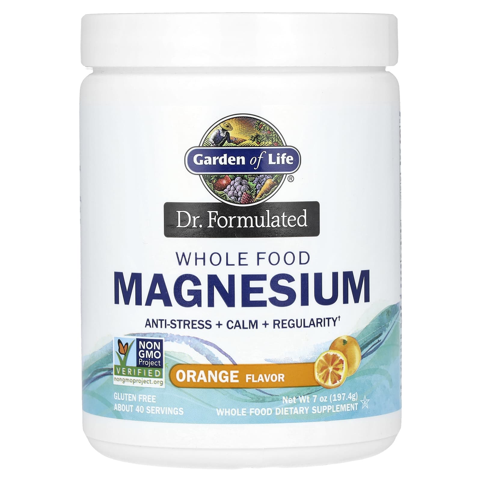 Producto formulado por un médico, Magnesio en polvo proveniente de  alimentos integrales, Naranja, 197,4 g (7 oz)
