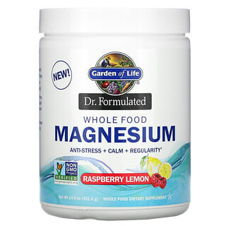 Garden of Life, Producto  formulado por un médico, Magnesio en polvo proveniente de alimentos integrales, Frambuesa y limón, 421,5 g (14,9 oz)
