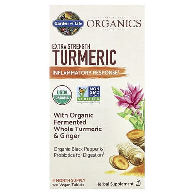 Garden of Life, Organics, Extra Strength Turmeric, Inflammatory Response, 120 Vegan Tablets