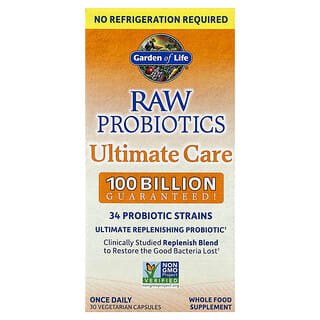 Garden of Life, RAW Probiotics, Suplemento para aportar cuidado superior, Estable a temperatura ambiente, 30 cápsulas vegetales