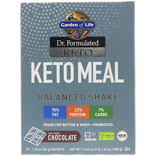 Garden of Life, Dr. Formulated Keto Meal Balanced Shake, Chocolate, 10 Packets, 1.76 oz (50 g) Each