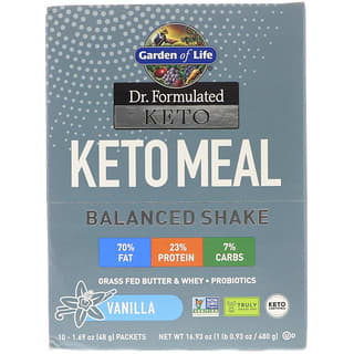 Garden of Life, Dr. Formulated Keto Meal Balanced Shake, Vanilla, 10 Packets, 1.69 (48 g) Each