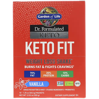 Garden of Life, Dr. Formulated Keto Fit Weight Loss Shake, Vanilla, 10 Packets, 1.25 oz (35.5 g) Each