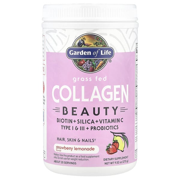 Garden of Life Grass Fed Collagen, Beauty, Strawberry Lemonade, 9.52 oz (270 g)