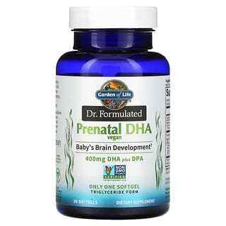 Garden of Life, Producto formulado por un médico, DHA prenatal vegano, 400 mg, 30 cápsulas blandas