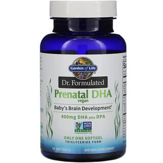 Garden of Life, Producto formulado por un médico, DHA prenatal vegano, 400 mg, 30 cápsulas blandas
