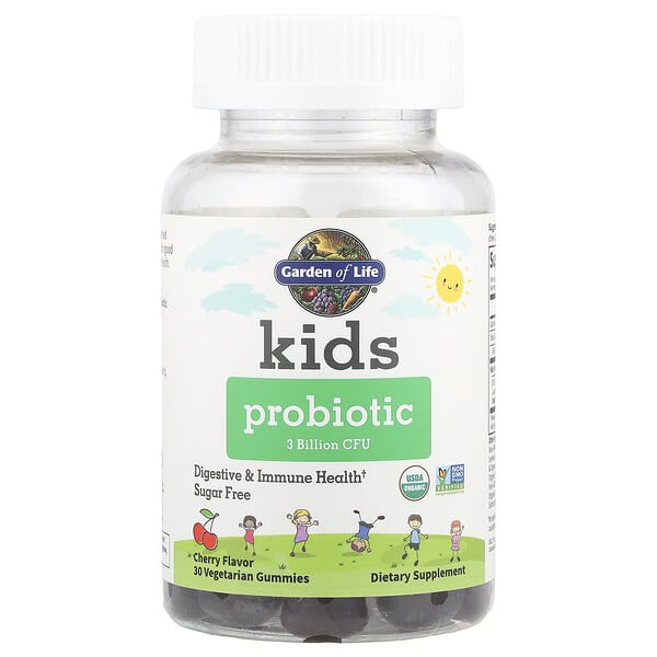 Garden of Life Kids Probiotic Gummies, Cherry, 3 Billion CFU, 30 Vegetarian Gummies