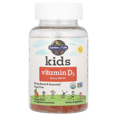 Garden of Life, Kids, Vitamin D3, Orange, 20 mcg (800 IU), 60 Vegetarian Gummies