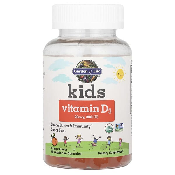 Garden of Life Kids, Vitamin D3, Orange, 20 mcg (800 IU), 60 Vegetarian Gummies