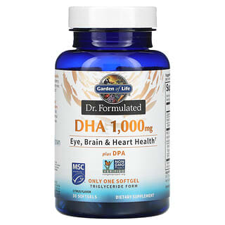 Garden of Life, Dr. Formulated DHA + DPA，檸檬味，1,000 毫克，30 粒軟凝膠