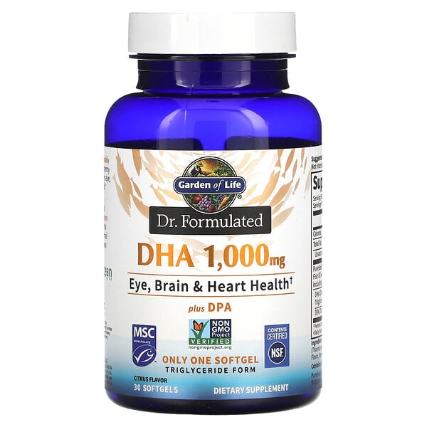 Garden of Life, ドクターフォームレイテッド、DHA、レモン、1,000mg、ソフトジェル30粒