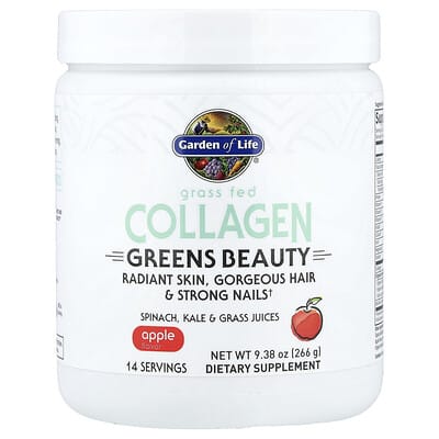 Garden of Life, Grass-Fed Collagen Green Beauty Drink Powder, Apple Flavor, 9.38 oz (266 g)