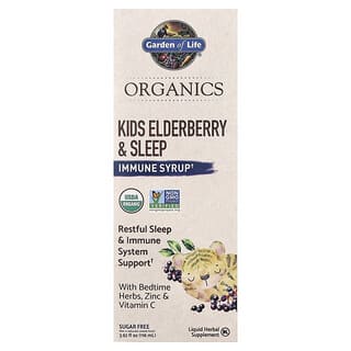 Garden of Life, Mykind Organics, Детски бъз и сън, имунен сироп с билки преди лягане, цинк и витамин С, 3,92 течни унции (116 ml)