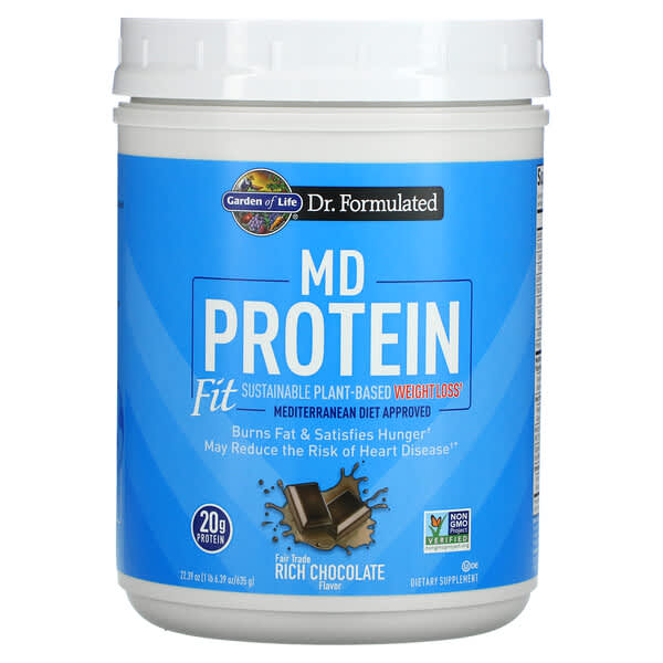 Garden of Life, MD Protein, Fit, Sustainable Plant-Based Weight Loss, Rich Chocolate, 22.39 oz (635 g)