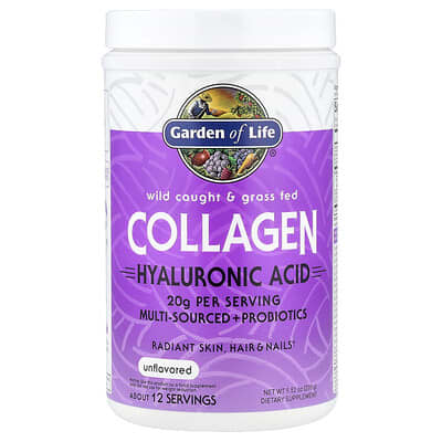 Garden of Life, Wild Caught & Grass Fed Collagen, Hyaluronic Acid, Unflavoured, 9.52 oz (270 g)